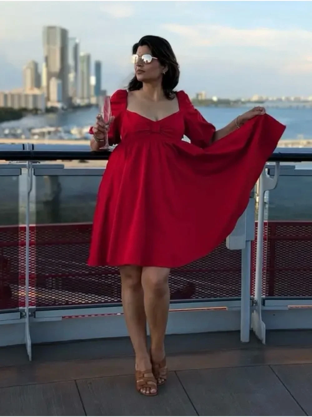 kate spade Beau Red Puff-Sleeve Bow Satin Babydoll Dress..Size 12